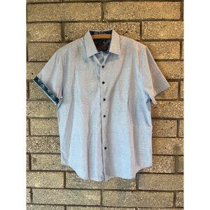 Robert Graham Mens Blue Short Sleeve Button-Up Shirt With Textured Paisley Desig